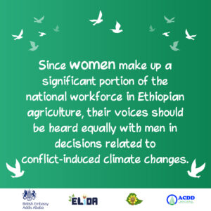 Ethiopian women in agriculture voice should be heard equally with men in decisions related to conflict-induced climate changes!